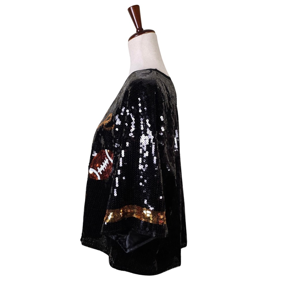 Simply Southern Sequinโ Shirt Womens Large Game Day Football Cropped Sparkles - Picture 4 of 9